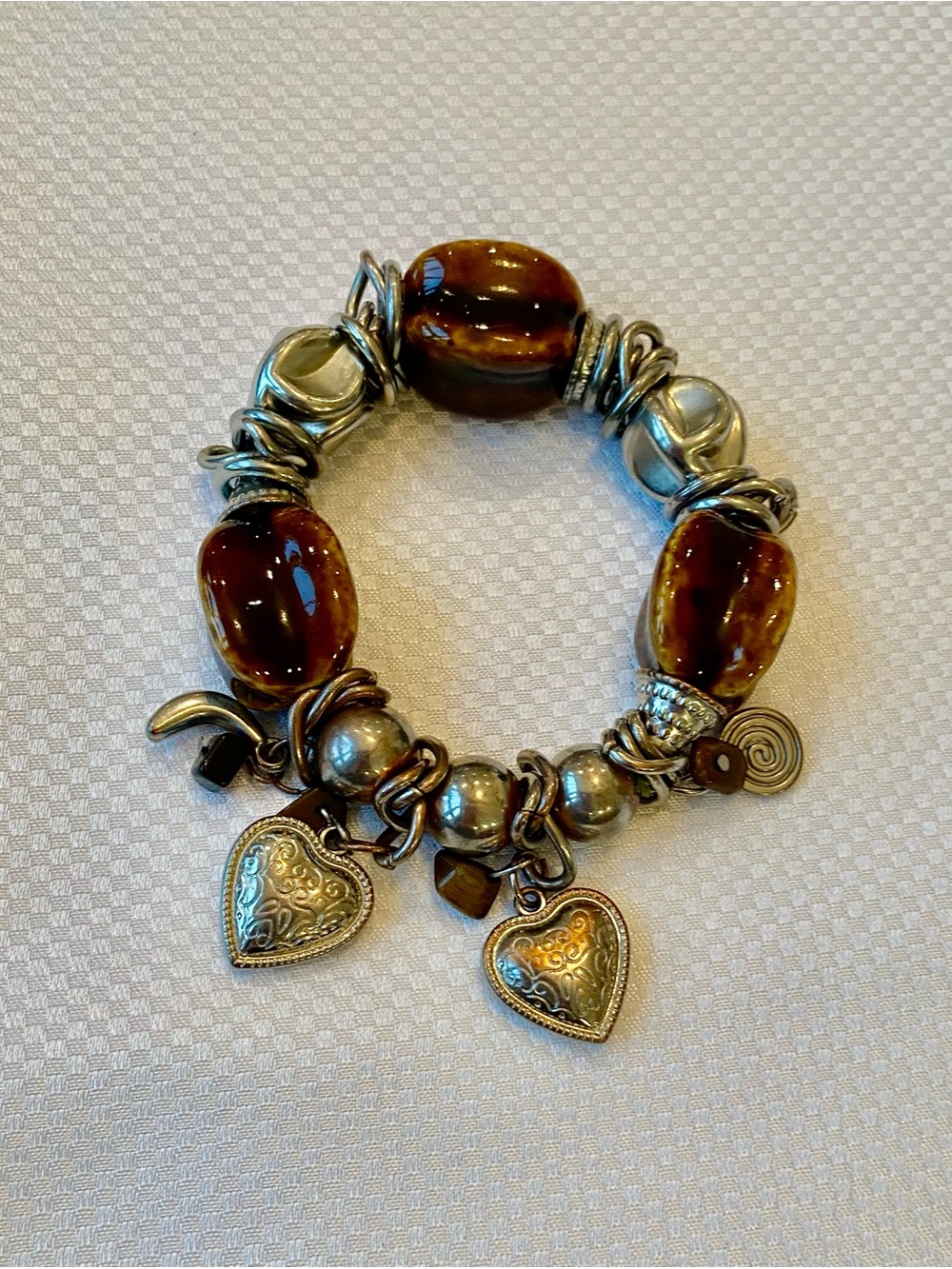 Vintage  forest  fairy Heart Charm Bead Stretch Bracelet - Women Jewelry